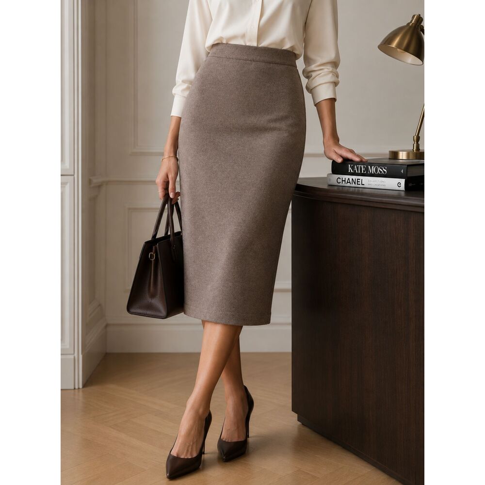 J. Jill Wearever Brown Mocha Midi Pencil Skirt XS Knit Elastic Waist Pull On